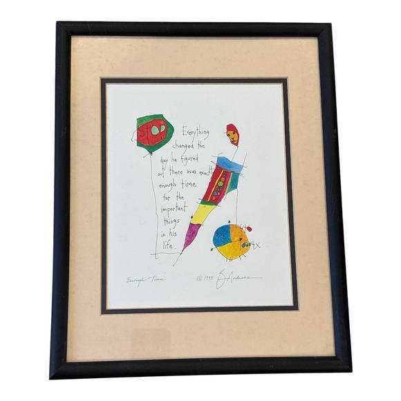 Story People Other - 95 STORY PEOPLE BRIAN ANDREAS SIGNED WHIMSICAL FRAMED PRINT ENOUGH TIME 12"X15"